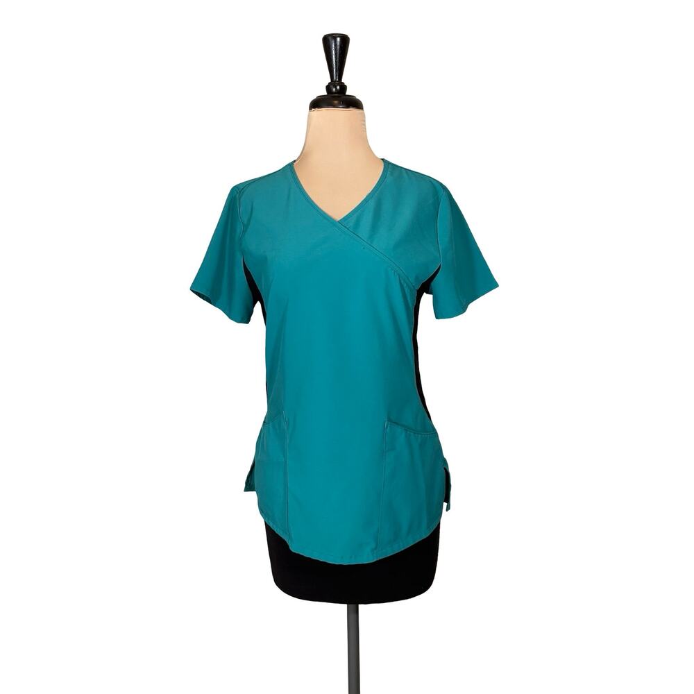 Revel Scrub Top Women Small Teal Stretch V Neck Medical WorkwearPockets